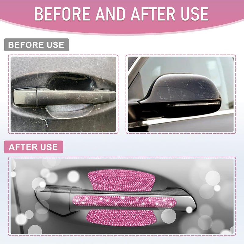 Mosso 10 PCS Bling Car Door Handle Protector, Shiny Crystal Rhinestone Anti-Scratch Glitter Universal Cars Door Handle Protective Cover, Pink Car Accessories for Women (Pink) - Image 5